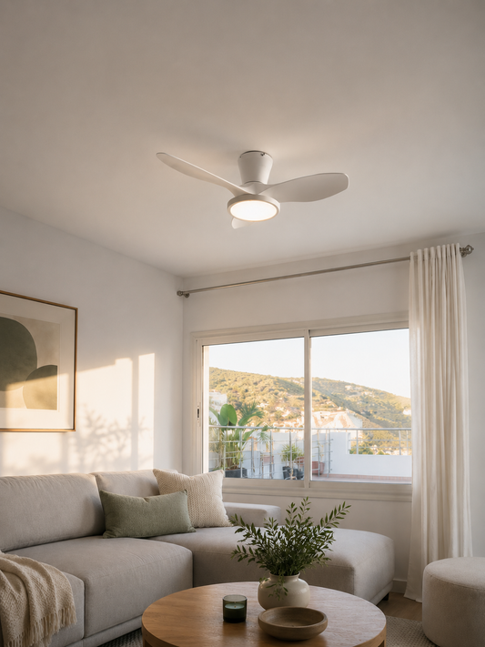 ALNassim Blanc Mat 32" - Ventilateur plafond LED silencieux réversible
