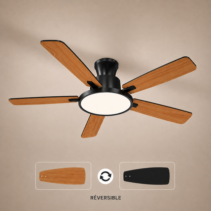 Zayna Bois & Noir 52” – Ventilateur de plafond LED silencieux réversible