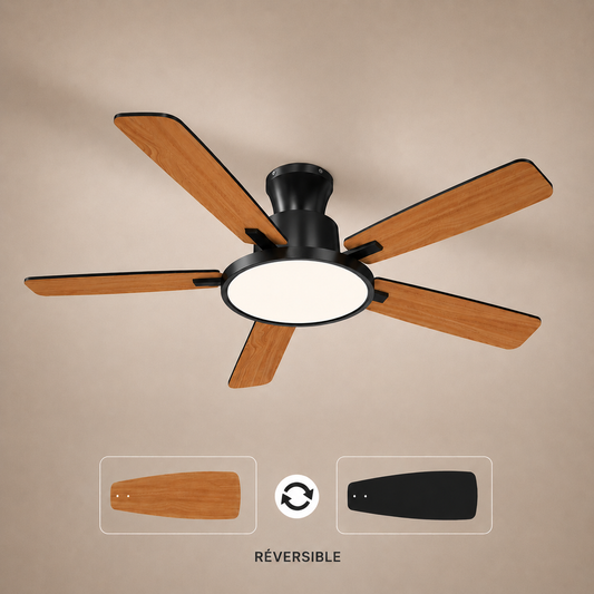 Zayna Bois & Noir 52” – Ventilateur de plafond LED silencieux réversible