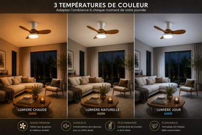 ALNassim  Bois Clair 32” – Ventilateur plafond LED silencieux réversible