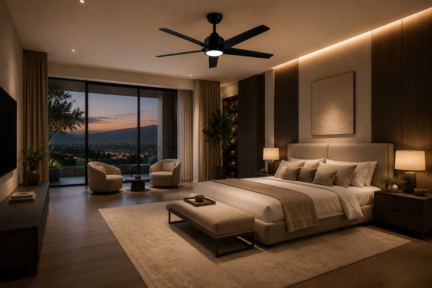 Misk Noir Mat 52” – Ventilateur plafond LED silencieux réversible