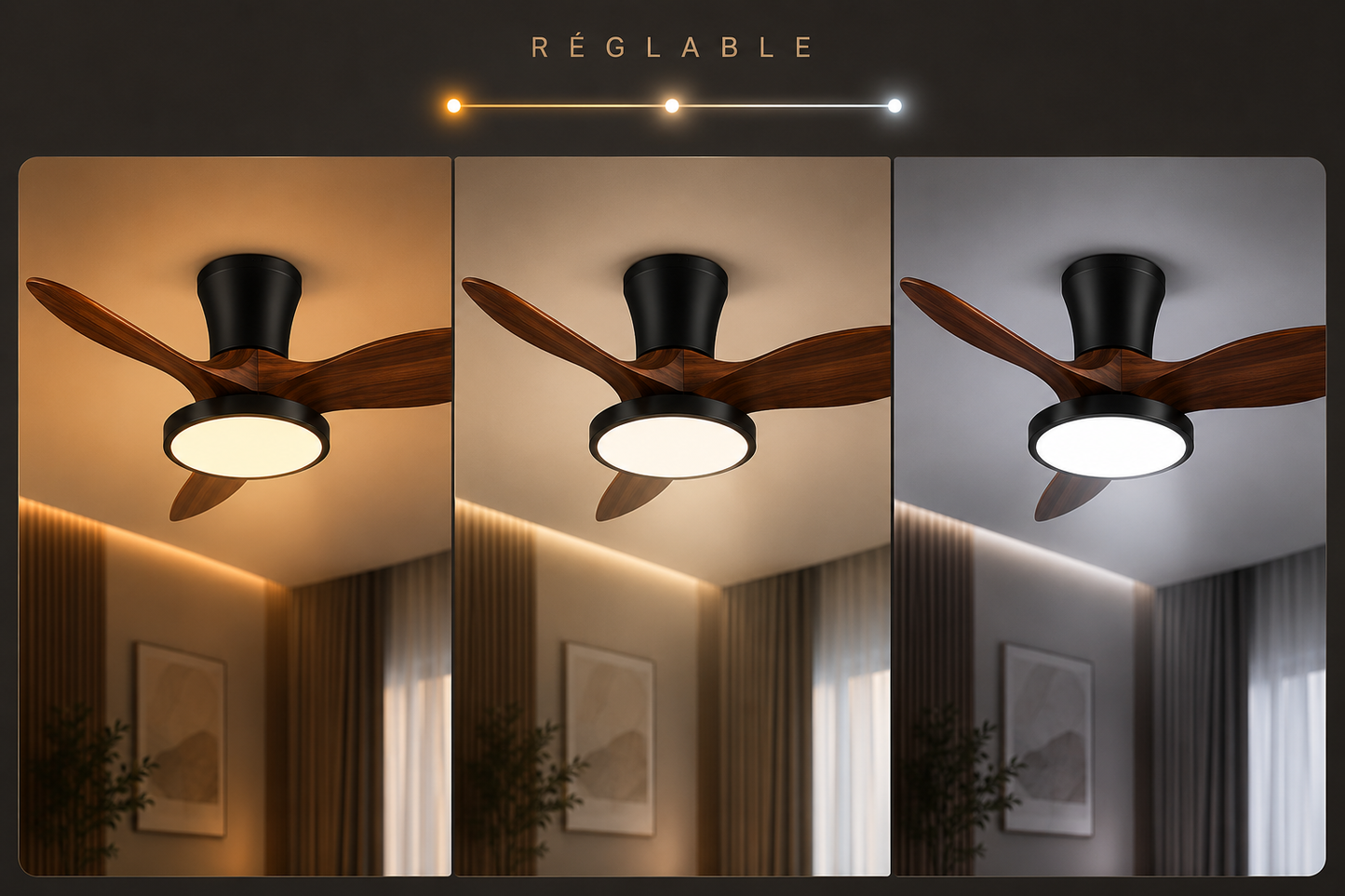 ALNassim Bois Foncé 32” – Ventilateur plafond LED silencieux réversible