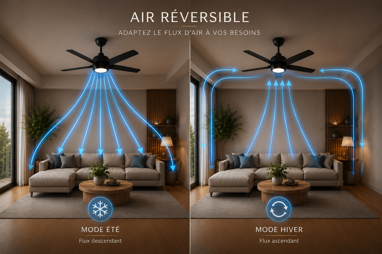 Misk Noir Mat 52” – Ventilateur plafond LED silencieux réversible