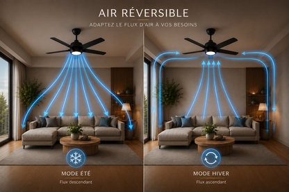 Misk Noir Mat 52” – Ventilateur plafond LED silencieux réversible