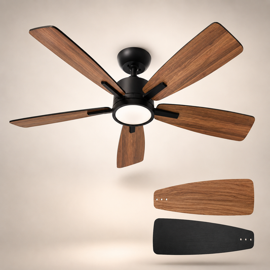 Saphyr Noir Bois 42” – Ventilateur plafond LED silencieux réversible