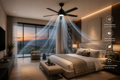 Misk Noir Mat 52” – Ventilateur plafond LED silencieux réversible
