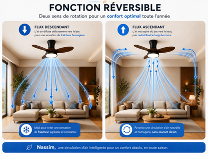 ALNassim Bois Foncé 32” – Ventilateur plafond LED silencieux réversible