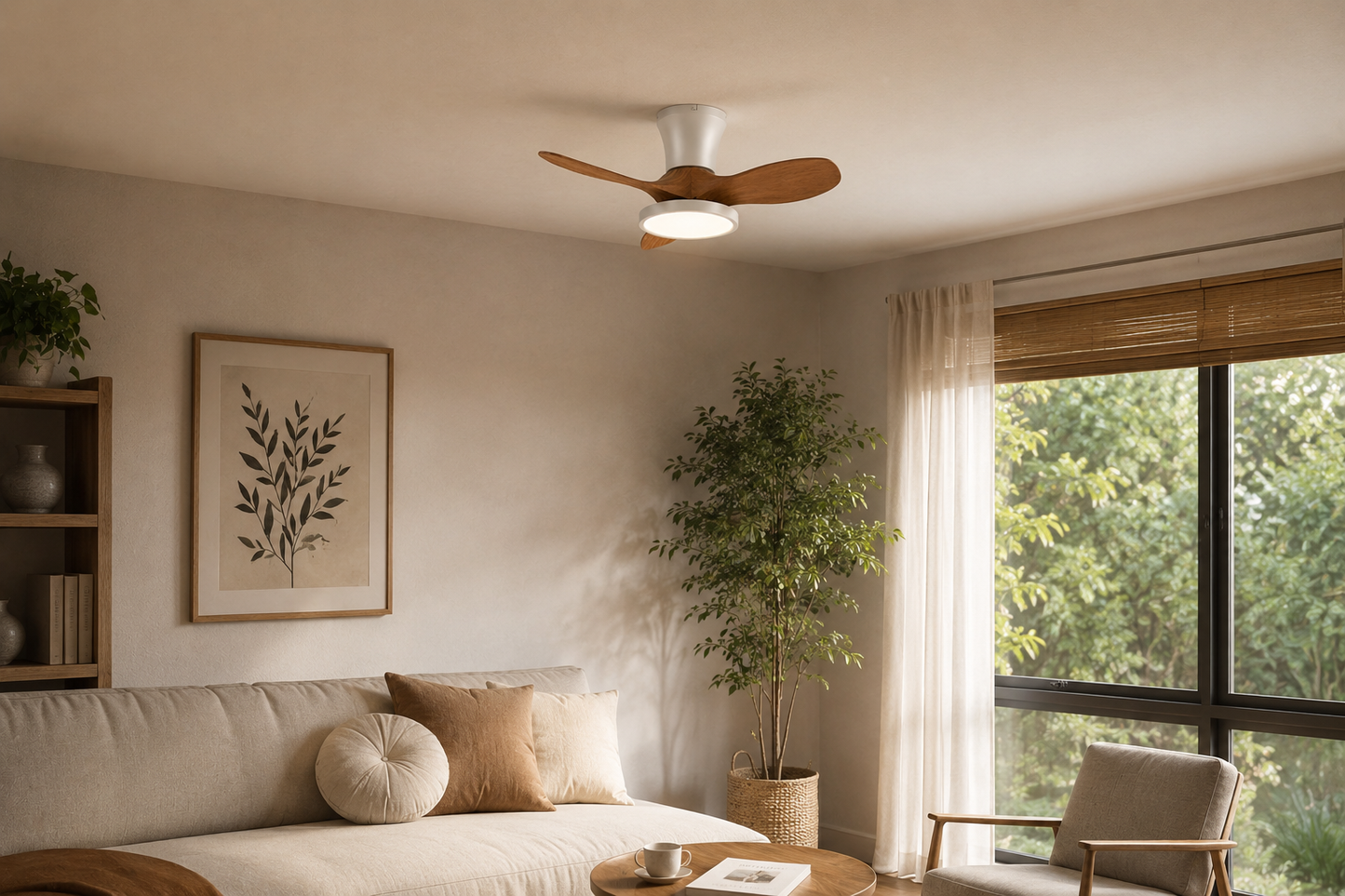 ALNassim  Bois Clair 32” – Ventilateur plafond LED silencieux réversible