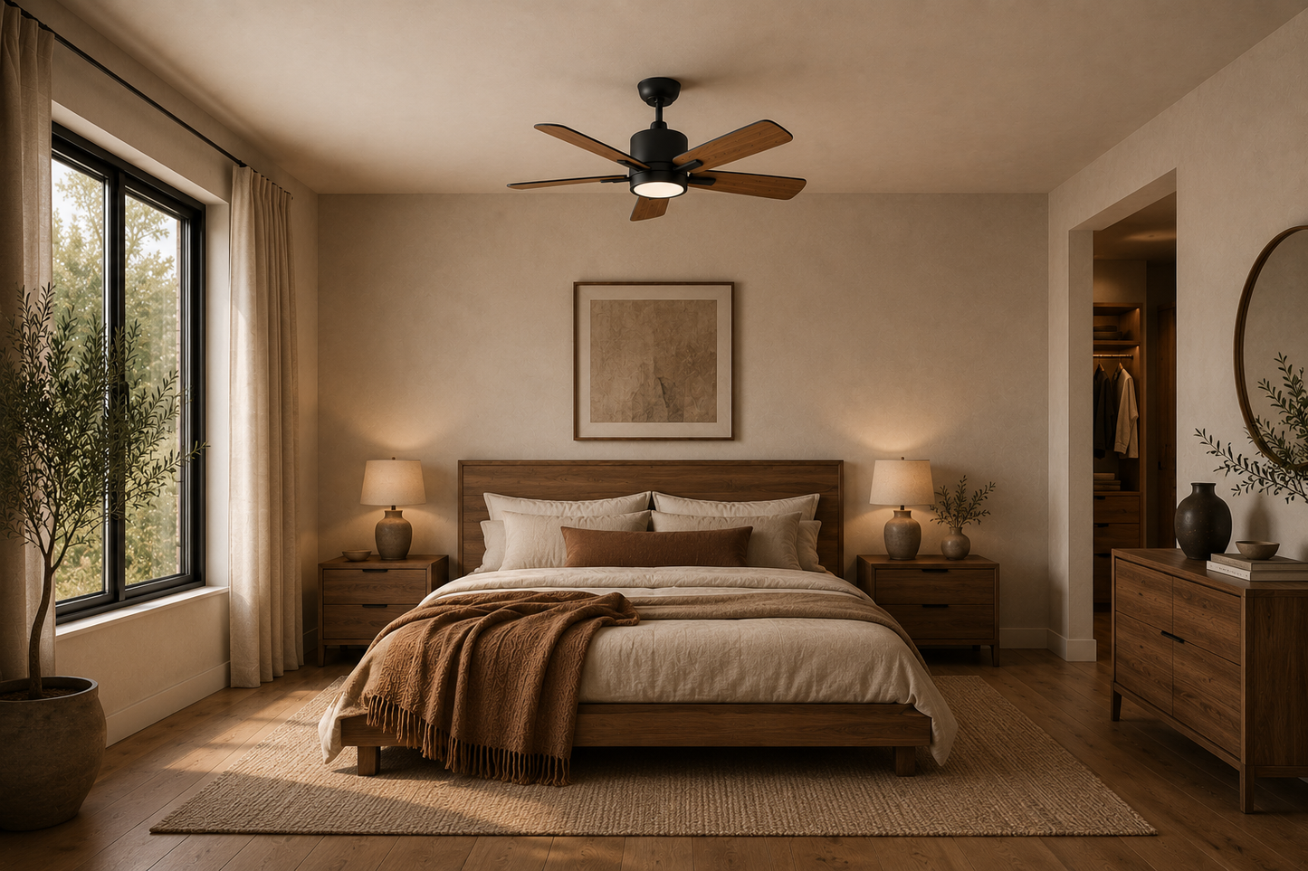 Saphyr Noir Bois 42” – Ventilateur plafond LED silencieux réversible
