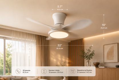 ALNassim Blanc Mat 32" - Ventilateur plafond LED silencieux réversible