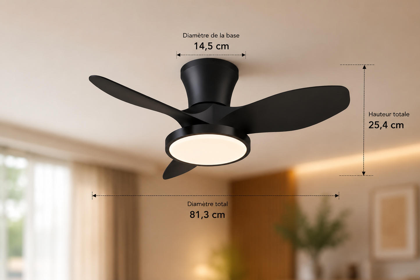 ALNassim Noir Mat 32” – Ventilateur plafond LED silencieux réversible
