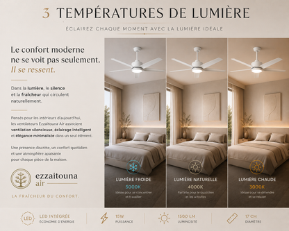 Misk White 52" – Ventilateur de plafond LED silencieux réversible