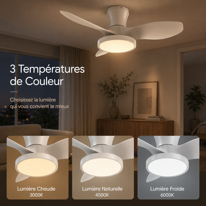 ALNassim Blanc Mat 32" - Ventilateur plafond LED silencieux réversible