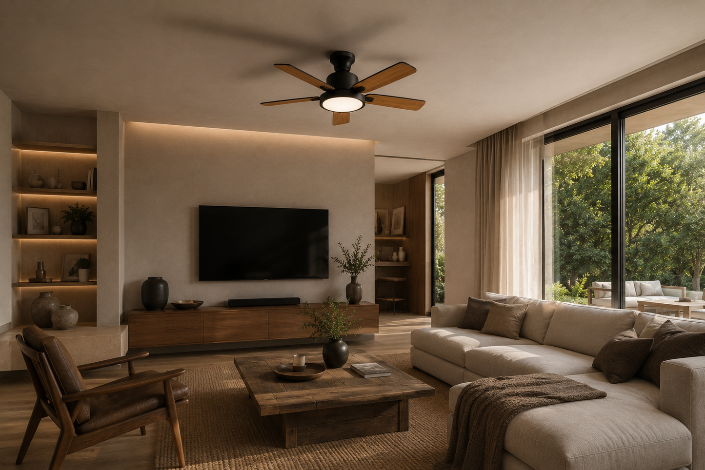 Zayna Bois & Noir 52” – Ventilateur de plafond LED silencieux réversible
