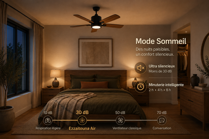Saphyr Noir Bois 42” – Ventilateur plafond LED silencieux réversible