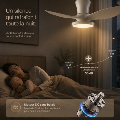ALNassim Blanc Mat 32" - Ventilateur plafond LED silencieux réversible
