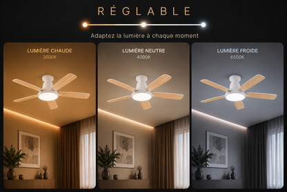 Zayna White Wood 52” – Ventilateur de plafond LED silencieux réversible