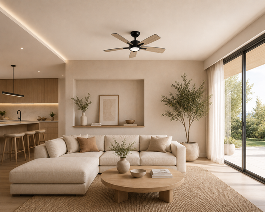 Saphyr Chêne Clair & Noir 42” – Ventilateur plafond LED silencieux réversible